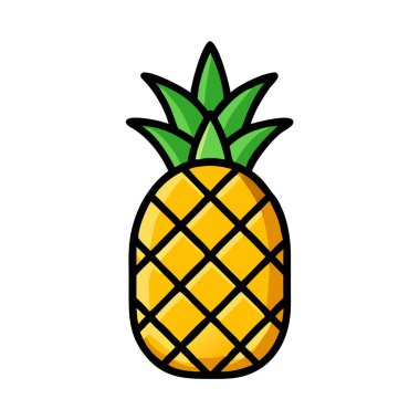Basit çizgi film tarzı taze sarı ananas vektör çizimi düz simge