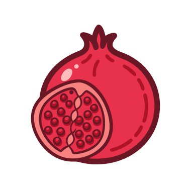 Basit çizgi film stili sulu kırmızı nar vektör resimleme düz simgesi