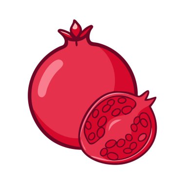 Basit çizgi film stili sulu kırmızı nar vektör resimleme düz simgesi