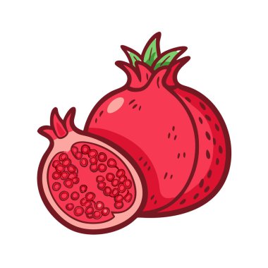 Basit çizgi film stili sulu kırmızı nar vektör resimleme düz simgesi