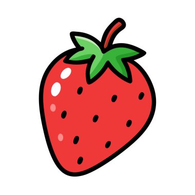 Basit çizgi film stili tatlı kırmızı çilek vektör resimleme düz simgesi