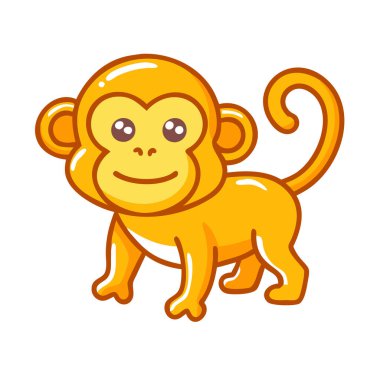 Basit çizgi film tarzı tatlı sarı maymun turuncu vektör çizimi düz simge