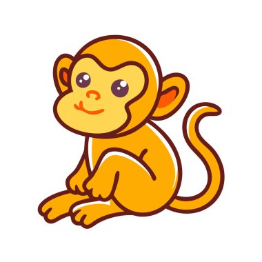 Basit çizgi film tarzı tatlı sarı maymun turuncu vektör çizimi düz simge