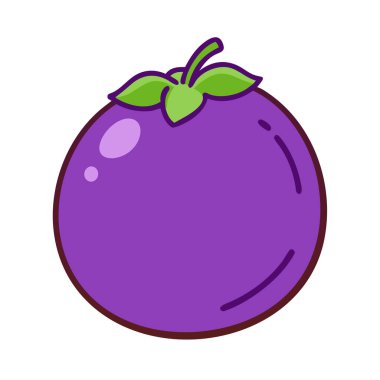 Basit çizgi film stili tart mor arhat meyve vektörü resimleme düz simgesi