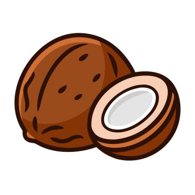 Basit çizgi film stili tropikal kahverengi hindistan cevizi vektör çizimi düz simgesi