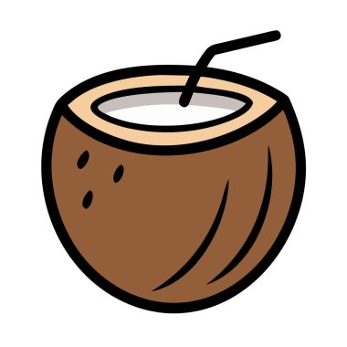Basit çizgi film stili tropikal kahverengi hindistan cevizi vektör çizimi düz simgesi