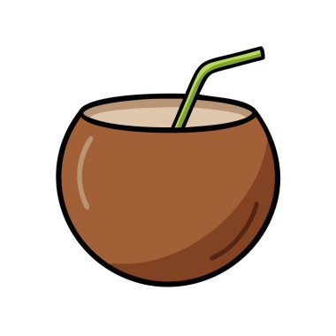Basit çizgi film stili tropikal kahverengi hindistan cevizi vektör çizimi düz simgesi