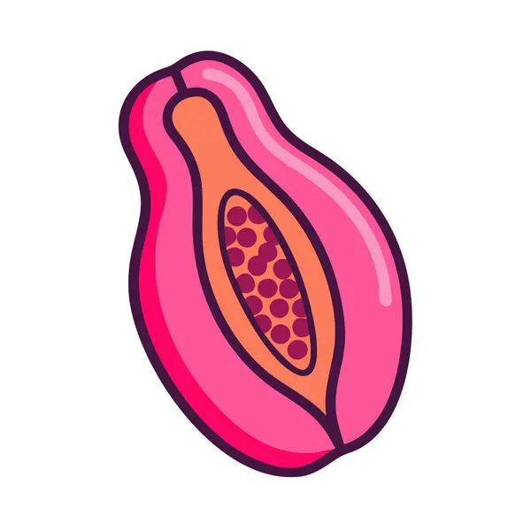Basit çizgi film stili sulu pembe papaya vektör çizimi düz simge
