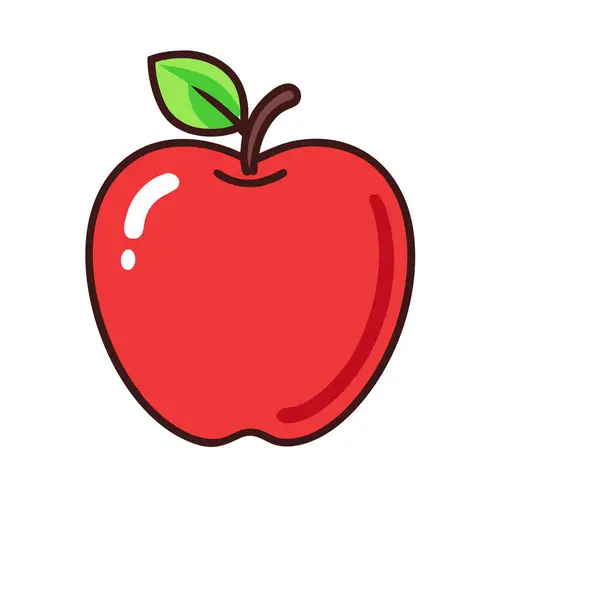 Basit çizgi film stili parlak kırmızı elma vektörü resimleme düz simgesi