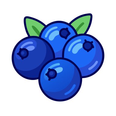 Basit çizgi film stili dolgun mavi yaban mersini vektör resimleme düz simgesi