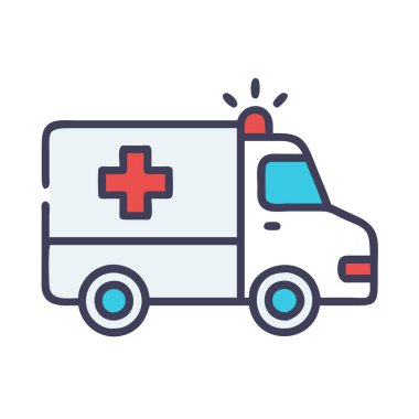 Bir ambulansın basit uçak vektör klipsi temiz ve minimal stil düz simge resimleme.