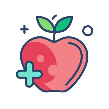 Basit bir uçak vektörü, bir elma sağlığının temiz ve minimal stil düz ikon illüstrasyonunda bir parçası.