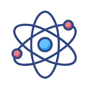Basit bir düzlem vektörü bir atomun temiz ve minimal stil düz ikon illüstrasyonunda birleşmesi.