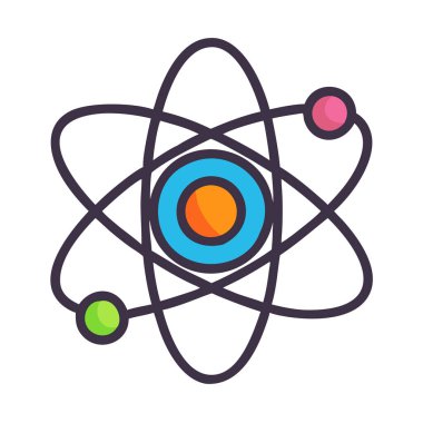 Basit bir düzlem vektörü bir atomun temiz ve minimal stil düz ikon illüstrasyonunda birleşmesi.