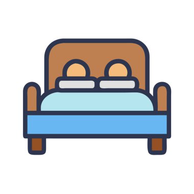 Basit bir düzlem vektörü bir yatağın temiz ve minimal stil düz ikon illüstrasyonunda uzanır.