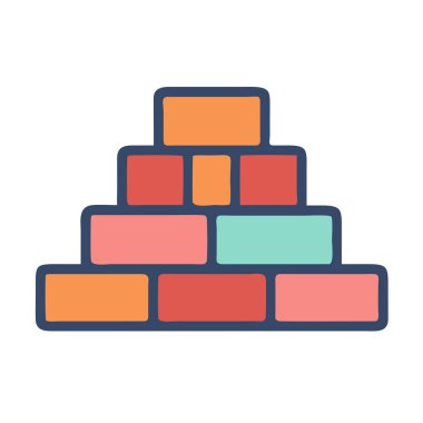 Basit bir düzlem vektörü, bir tuğlanın temiz ve minimal stil düz ikon gösteriminde parçalanmış halidir..