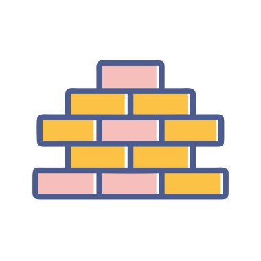 Basit bir düzlem vektörü, bir tuğlanın temiz ve minimal stil düz ikon gösteriminde parçalanmış halidir..