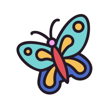 Basit bir uçak vektörü, bir kelebeğin temiz ve minimal stil düz ikon çiziminde bir araya gelmesi.