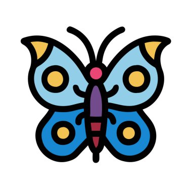 Basit bir uçak vektörü, bir kelebeğin temiz ve minimal stil düz ikon çiziminde bir araya gelmesi.