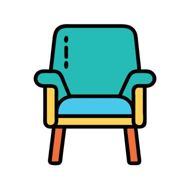 Basit bir düzlem vektörü, bir sandalyenin temiz ve minimal stil düz resim çizimi ile bağlanır..