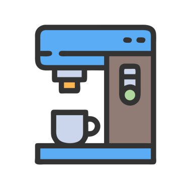 Bir kahve makinesinin basit uçak vektör klipsi temiz ve minimal stil düz simge illüstrasyonu.