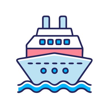 Basit bir uçak vektörü, bir yolcu gemisinin temiz ve minimal stil düz ikon resimlemesinde yer alır..