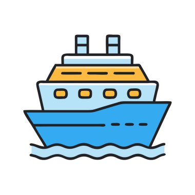 Basit bir uçak vektörü, bir yolcu gemisinin temiz ve minimal stil düz ikon resimlemesinde yer alır..