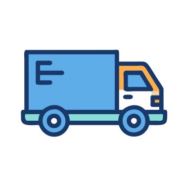 Bir dağıtım kamyonunun basit bir uçak vektör tırı temiz ve minimal stil düz simge illüstrasyonu.