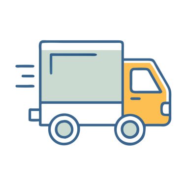 Bir dağıtım kamyonunun basit bir uçak vektör tırı temiz ve minimal stil düz simge illüstrasyonu.