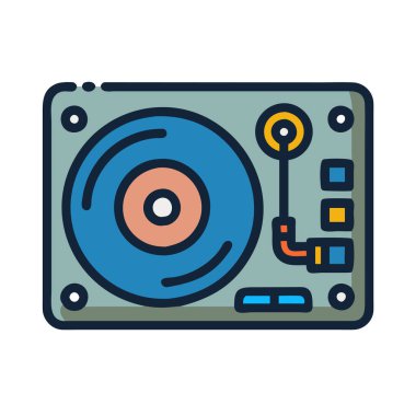 Dj döner tablosunun basit bir düzlem vektör klipsi temiz ve minimal bir düz simge çizimi.