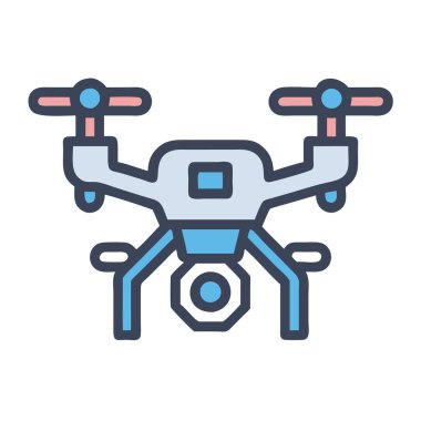 Bir İHA 'nın basit uçak vektör klipsi temiz ve minimal stil düz ikon resimlemesi.