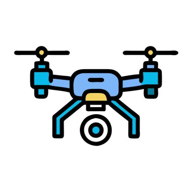 Bir İHA 'nın basit uçak vektör klipsi temiz ve minimal stil düz ikon resimlemesi.