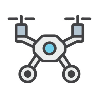 Bir İHA 'nın basit uçak vektör klipsi temiz ve minimal stil düz ikon resimlemesi.