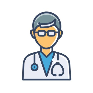 Basit bir uçak vektörü, bir doktorun temiz ve minimal stil düz resim çizimine ait..