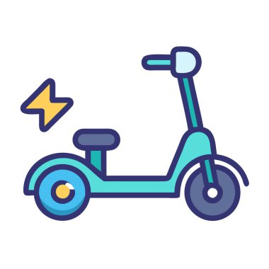 Bir elektrikli scooter 'ın basit uçak vektör klipsi temiz ve minimal stil düz ikon resimlemesi.