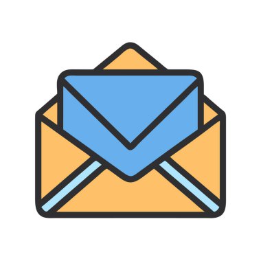 Basit bir düzlem vektörü, bir zarfın temiz ve minimal stil düz simge çiziminde parçalanmış halidir.