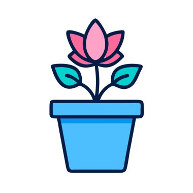 Basit bir uçak vektörü, bir saksının temiz ve minimal stil düz ikon illüstrasyonunda tırmanabiliyor..