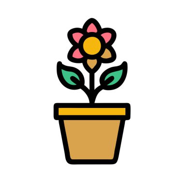 Basit bir uçak vektörü, bir saksının temiz ve minimal stil düz ikon illüstrasyonunda tırmanabiliyor..