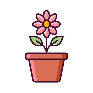 Basit bir uçak vektörü, bir saksının temiz ve minimal stil düz ikon illüstrasyonunda tırmanabiliyor..