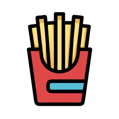 Basit bir uçak vektörü, bir patates kızartmasının temiz ve minimal stil düz ikon resimlemesinde yer alır..