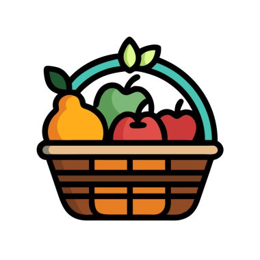 Bir meyve sepetinin basit uçak vektör klipsi temiz ve minimal stil düz ikon resimlemesi.