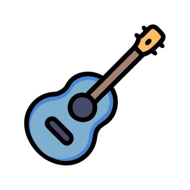Basit bir düzlem vektörü, bir gitarın temiz ve minimal stil düz ikon illüstrasyonunda klipslemesi.