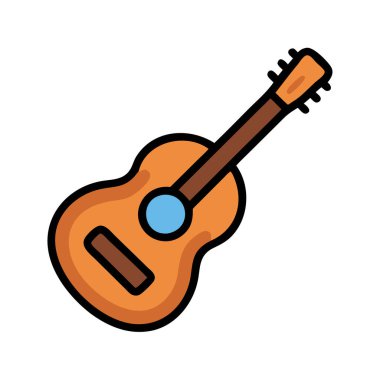 Basit bir düzlem vektörü, bir gitarın temiz ve minimal stil düz ikon illüstrasyonunda klipslemesi.