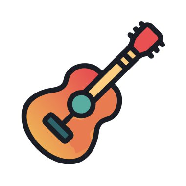 Basit bir düzlem vektörü, bir gitarın temiz ve minimal stil düz ikon illüstrasyonunda klipslemesi.