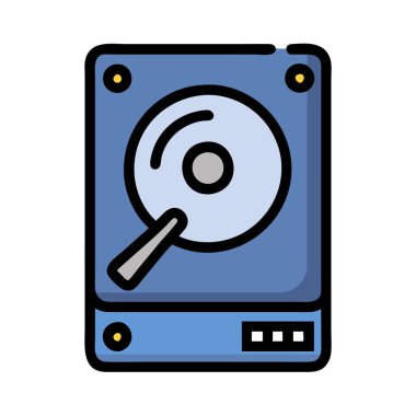 Basit bir uçak vektörü sabit diskin temiz ve minimal stil düz ikon illüstrasyonunda bir parçası.