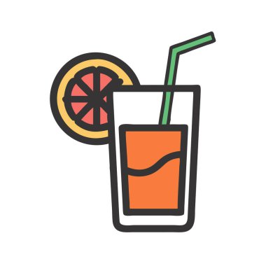 Basit bir düzlem vektörü bir meyve suyunun temiz ve minimal stil düz ikon illüstrasyonunda birleşimi.