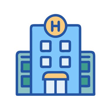 Basit bir uçak vektörü, bir otelin temiz ve minimal stil düz ikon illüstrasyonunda yer alır..