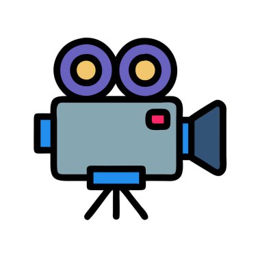 Bir film kamerasının basit uçak vektör klipsi temiz ve minimal stil düz ikon resimlemesi.