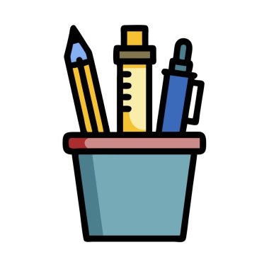 Bir kalem tutucunun basit uçak vektör klipsi temiz ve minimal stil düz resim.