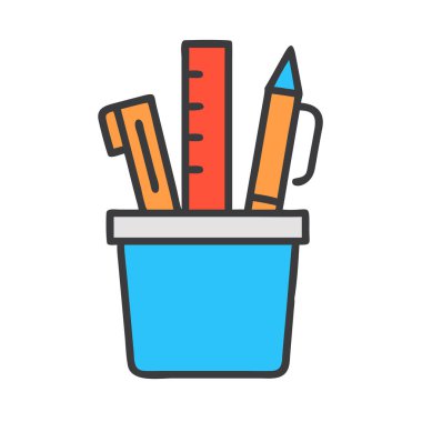 Bir kalem tutucunun basit uçak vektör klipsi temiz ve minimal stil düz resim.